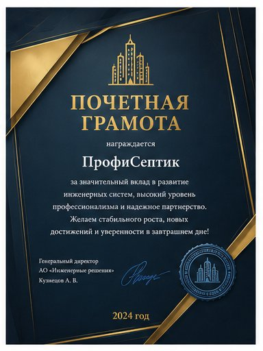 Почётная грамота — АО «Инженерные решения», 2024