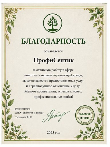 Благодарность — АНО «Экология и город», 2025